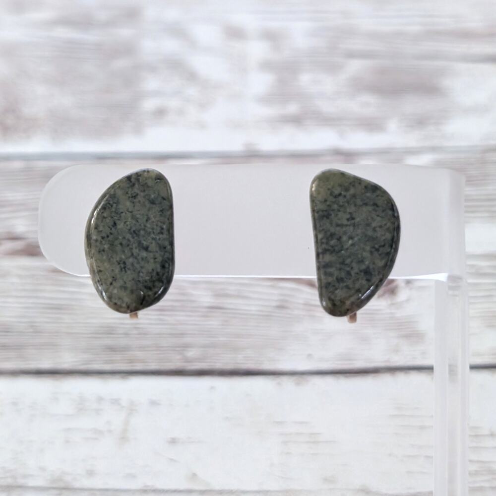 Vintage Clip On Earrings - Dark Dusky Green 0.75"